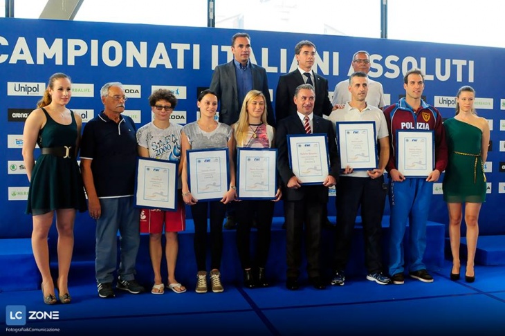 La cerimonia di premiazione per gli atleti italiani entrati a far parte della Hall of Fame di salvamento