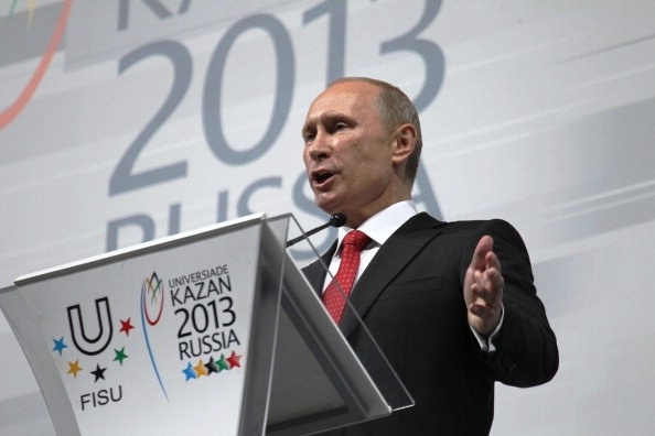 KAZAN, RUSSIA - JULY 06: Russian President Vladimir Putin speaks at the opening ceremony of Kazan 2013 Summer Universiade on July 06, 2013 in Kazan, Russia.  (Photo by Sasha Mordovets/Getty Images)