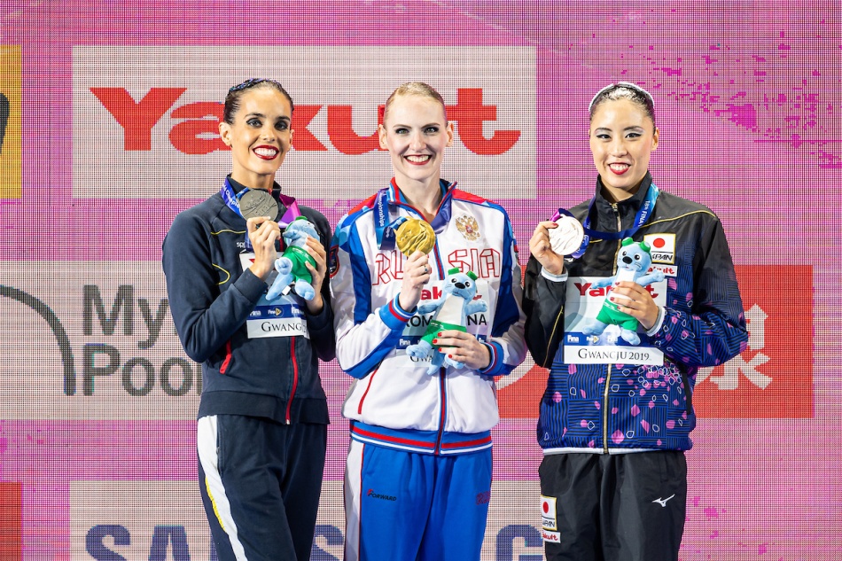 RUS - Russian Federation ROMASHINA Svetlana Gold Medal, ESP - Spain CARBONELL Ona Silver Medal, JPN - Japan INUI Yukiko Bronze Medal